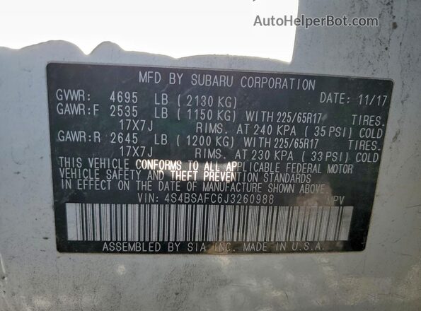 4S4BSAFC6J3260988 2018 SUBARU OUTBACK Белый Вид наклейки с VIN-кодом