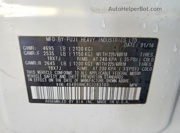 4S4BSANC8G3283103 2016 SUBARU OUTBACK White Widok wnętrza 360 stopni
