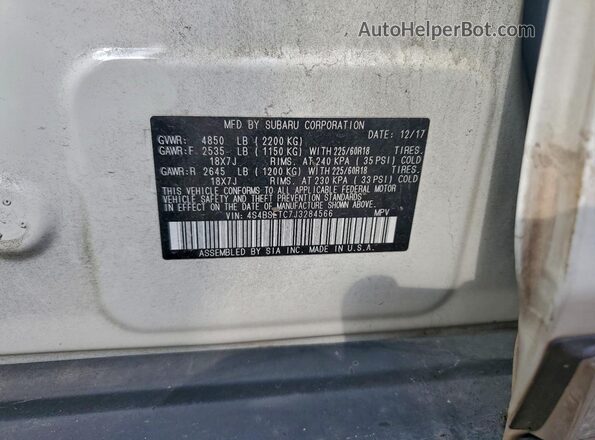 4S4BSETC7J3284566 2018 SUBARU OUTBACK Белый Вид наклейки с VIN-кодом