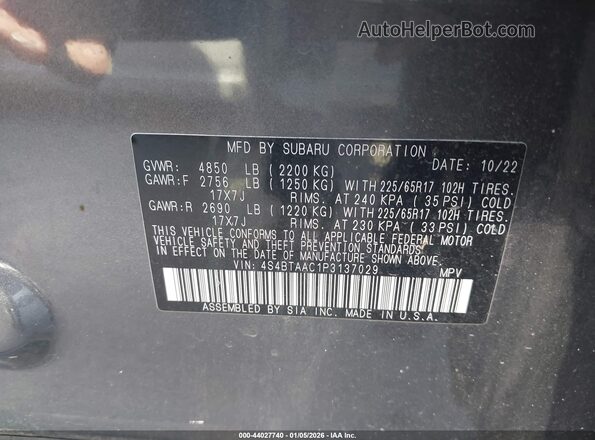 4S4BTAAC1P3137029 2023 SUBARU OUTBACK Серый Вид подкапотного пространства