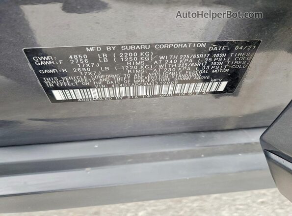 4S4BTADCXM3212009 2021 SUBARU OUTBACK Серый Вид наклейки с VIN-кодом