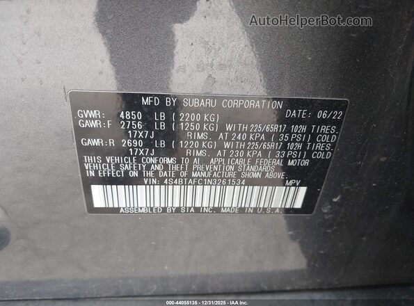 4S4BTAFC1N3261534 2022 SUBARU OUTBACK Серый Вид подкапотного пространства