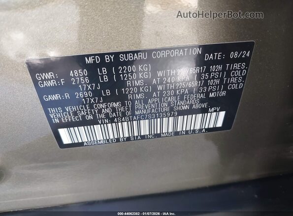 4S4BTAFC7S3135979 2025 SUBARU OUTBACK Green Vista del compartimento del motor