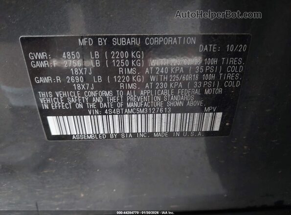 4S4BTAMC5M3127613 2021 SUBARU OUTBACK Gray Widok komory silnika