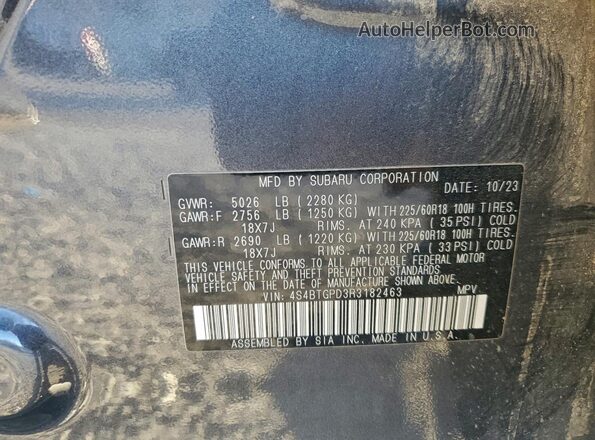 4S4BTGPD3R3182463 2024 SUBARU OUTBACK Серый Панорамный вид салона 360°
