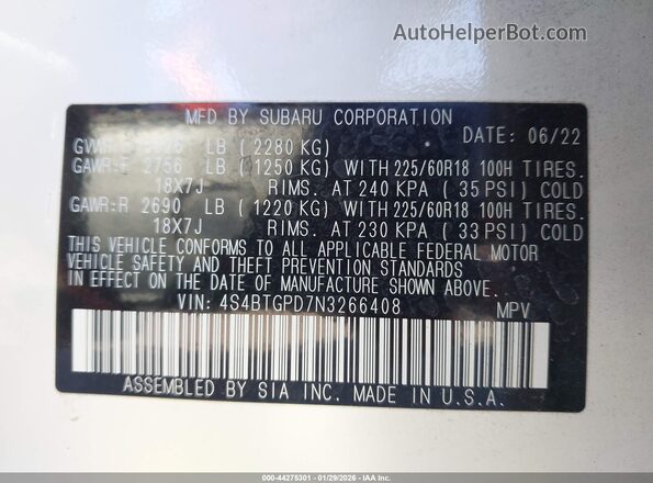 4S4BTGPD7N3266408 2022 SUBARU OUTBACK Белый Вид подкапотного пространства