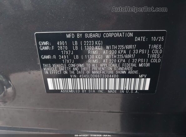 4S4SLDD66T3004400 2026 SUBARU FORESTER Серый Вид подкапотного пространства