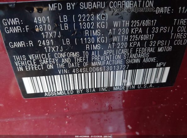 4S4SLDD66T3013727 2026 SUBARU FORESTER Красный Вид подкапотного пространства