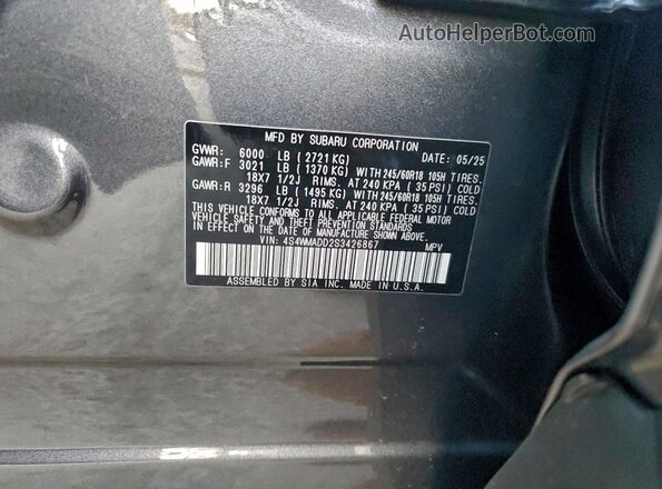 4S4WMADD2S3426867 2025 SUBARU ASCENT Gray VIN კოდის სტიკერის ხედი
