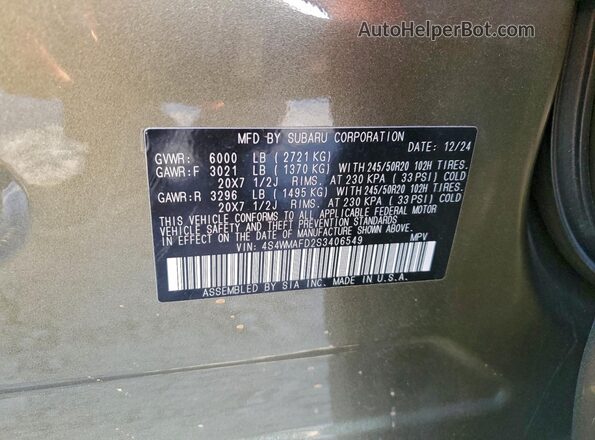 4S4WMAFD2S3406549 2025 SUBARU ASCENT Green VIN კოდის სტიკერის ხედი