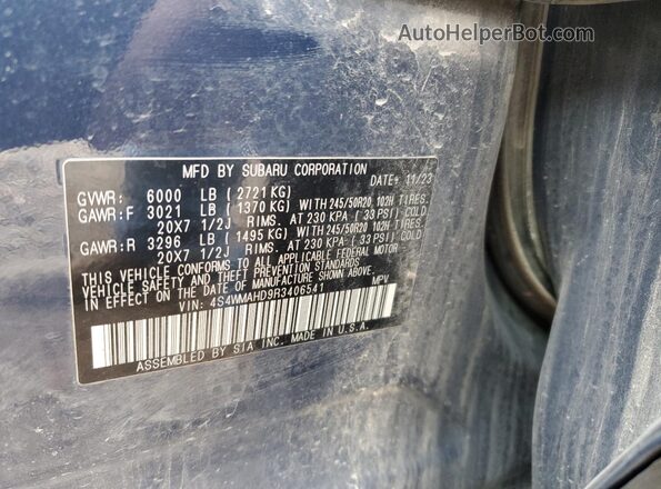 4S4WMAHD9R3406541 2024 SUBARU ASCENT Blue Vista interior de 360 grados
