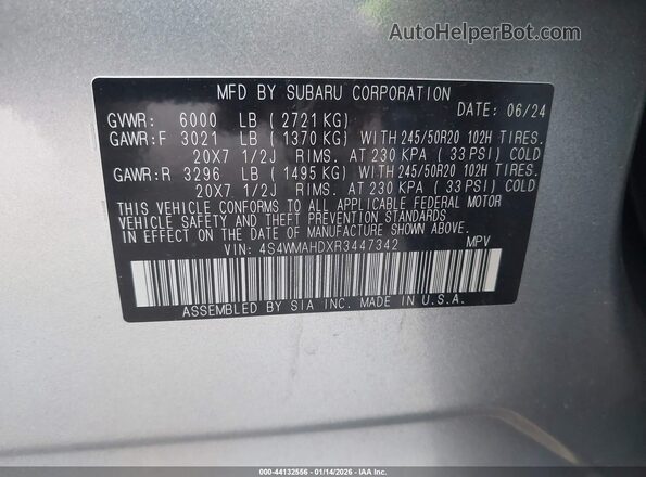 4S4WMAHDXR3447342 2024 SUBARU ASCENT Серебряный Вид подкапотного пространства