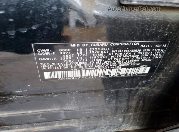 4S4WMALDXK3434863 2019 SUBARU ASCENT Black Вид підкапотного простору