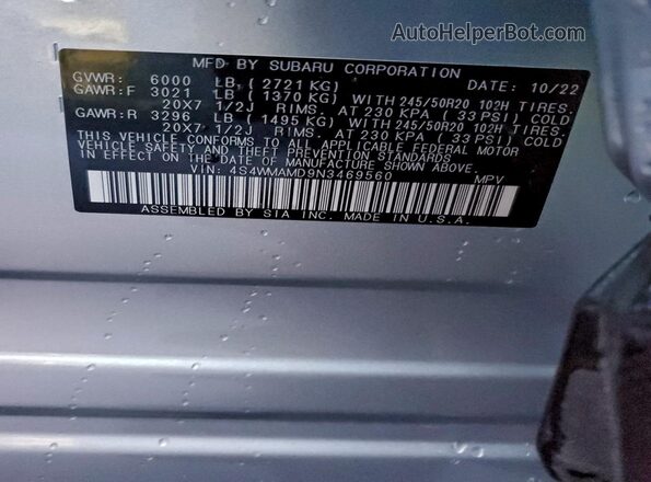 4S4WMAMD9N3469560 2022 SUBARU ASCENT Silver Շարժիչի բաժամունքի տեսք