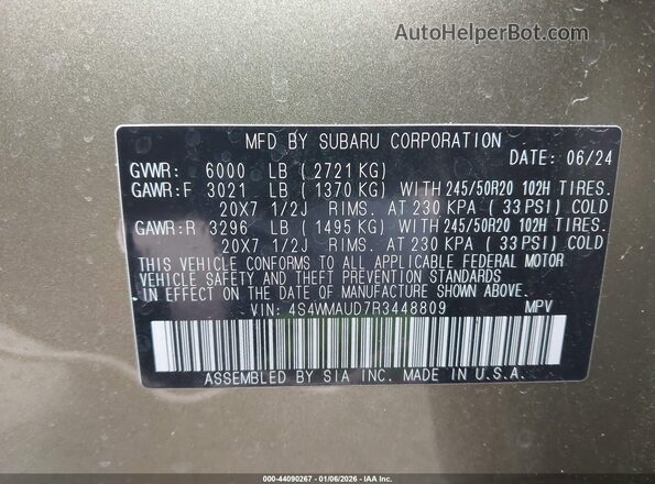 4S4WMAUD7R3448809 2024 SUBARU ASCENT Green Widok komory silnika