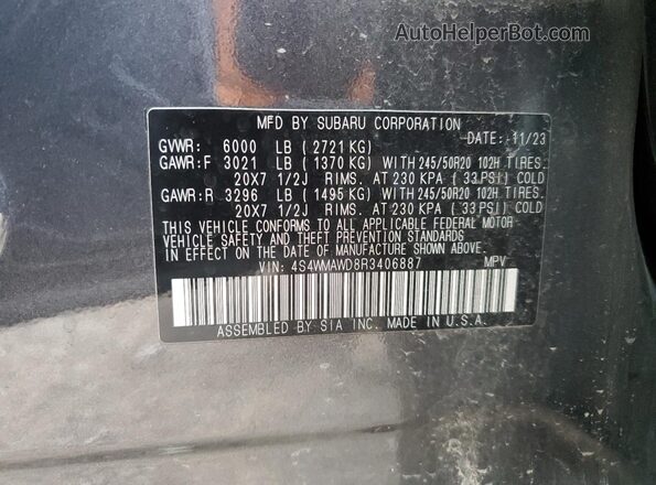 4S4WMAWD8R3406887 2024 SUBARU ASCENT Gray Widok naklejki z numerem VIN