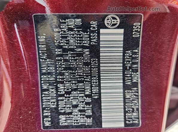 4T1BD1EB9JU061253 2018 TOYOTA AVALON Maroon Widok komory silnika
