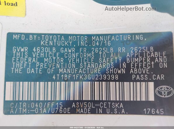 4T1BF1FK3GU239398 2016 TOYOTA CAMRY Белый Вид подкапотного пространства