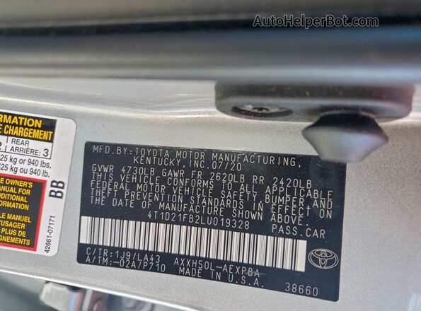 4T1D21FB2LU019328 2020 TOYOTA LIMITED Серебряный Вид подкапотного пространства