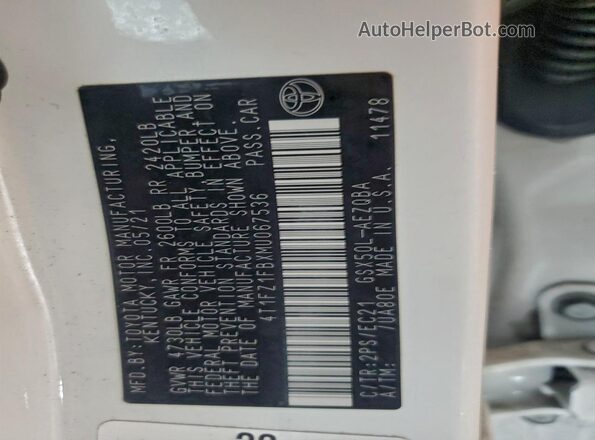 4T1FZ1FBXMU067536 2021 TOYOTA AVALON White Widok komory silnika