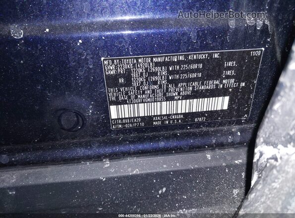 4T3D6RFV6MU019855 2021 TOYOTA LIMITED Синий Вид подкапотного пространства