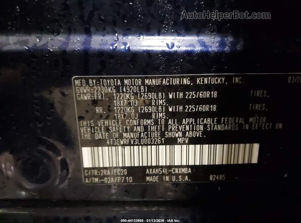 4T3EWRFV3LU003261 2020 TOYOTA RAV4 HYBRID Синий Вид подкапотного пространства
