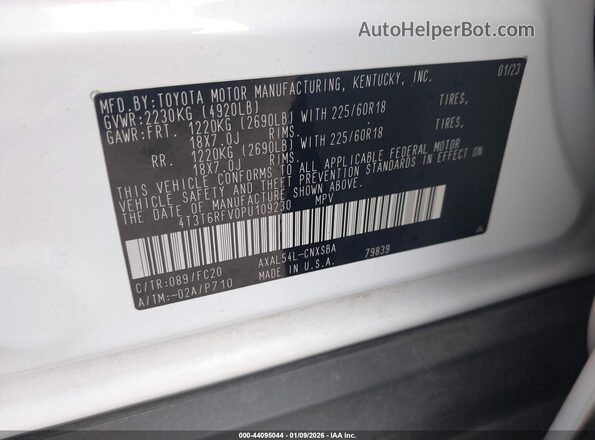 4T3T6RFV0PU109230 2023 TOYOTA RAV4 HYBRID White Widok komory silnika