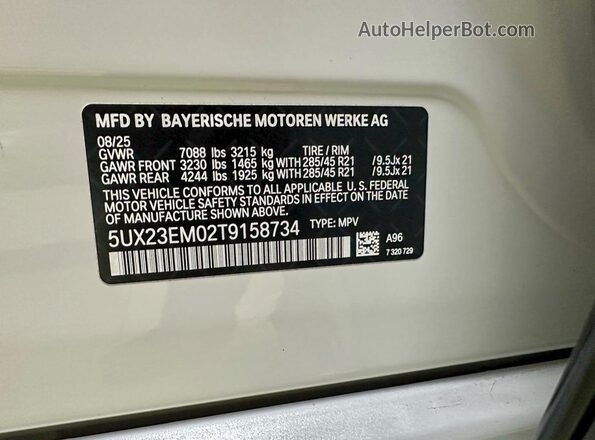 5UX23EM02T9158734 2026 BMW X7 Белый Вид задней части салона