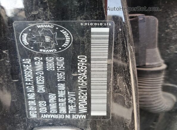 WP0AB2Y16PSA35960 2023 PORSCHE TAYCAN Синий Вид наклейки с VIN-кодом