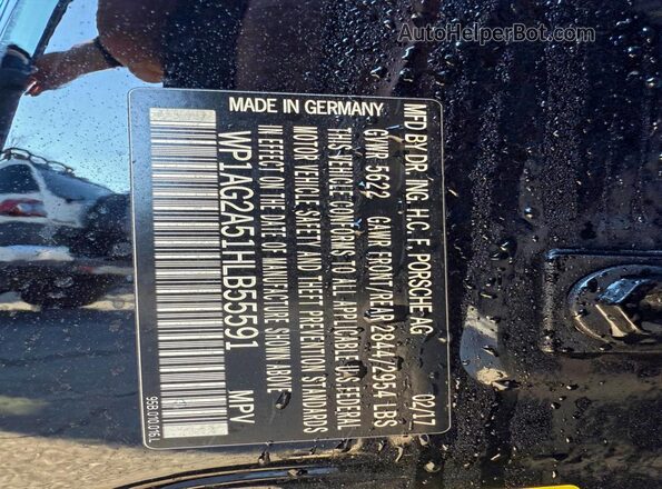 WP1AG2A51HLB55591 2017 PORSCHE MACAN Черный Вид наклейки с VIN-кодом