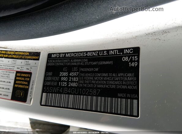 55SWF4JB4GU102587 2016 MERCEDES-BENZ C-CLASS White Շարժիչի բաժամունքի տեսք