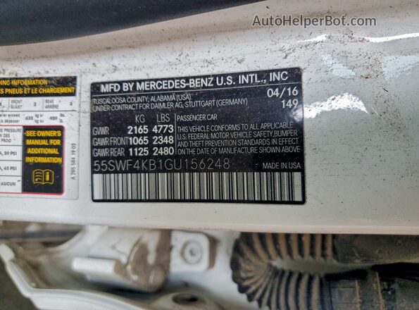55SWF4KB1GU156248 2016 MERCEDES-BENZ C White ძრავის განყოფილების ხედი