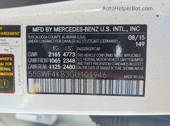 55SWF4KB3GU101946 2016 MERCEDES-BENZ C White Вид підкапотного простору