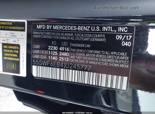 55SWF6EB4JU245777 2018 MERCEDES-BENZ AMG C 43 Black ძრავის განყოფილების ხედი