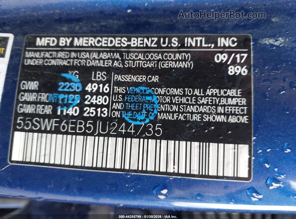 55SWF6EB5JU244735 2018 MERCEDES-BENZ AMG C 43 Blue ძრავის განყოფილების ხედი