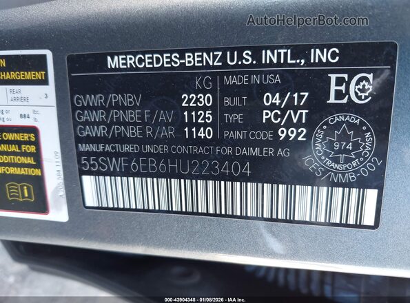 55SWF6EB6HU223404 2017 MERCEDES-BENZ AMG C 43 Gray ძრავის განყოფილების ხედი