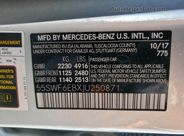 55SWF6EBXJU250871 2018 MERCEDES-BENZ C Silver Vista del compartimento del motor
