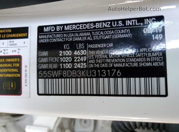 55SWF8DB3KU313176 2019 MERCEDES-BENZ C Белый Вид подкапотного пространства