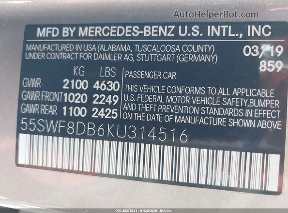 55SWF8DB6KU314516 2019 MERCEDES-BENZ C-CLASS Brown Widok komory silnika