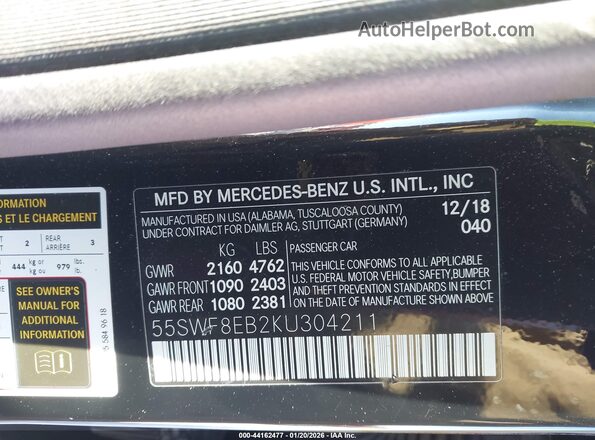 55SWF8EB2KU304211 2019 MERCEDES-BENZ C-CLASS Black Widok komory silnika