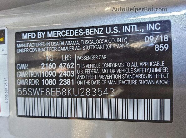 55SWF8EB8KU283543 2019 MERCEDES-BENZ C Tan Widok komory silnika