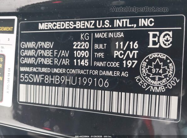 55SWF8HB9HU199106 2017 MERCEDES-BENZ AMG C 63 Черный Вид подкапотного пространства