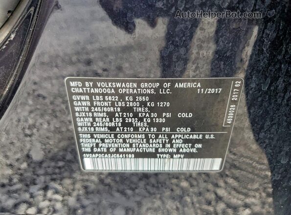1V2AP2CA2JC541193 2018 VOLKSWAGEN ATLAS Black Vista interior de 360 grados