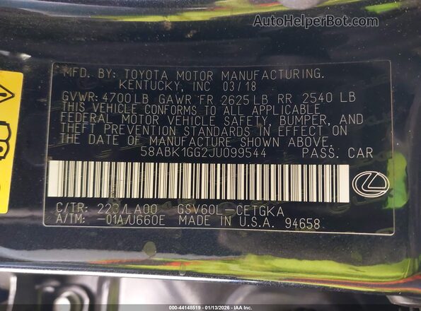 58ABK1GG2JU099544 2018 LEXUS ES 350 Черный Вид подкапотного пространства