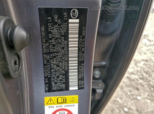 58ABK1GG2JU100496 2018 LEXUS ES Серый Вид подкапотного пространства