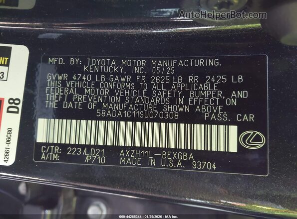 58ADA1C11SU070308 2025 LEXUS ES 300H Black Widok komory silnika