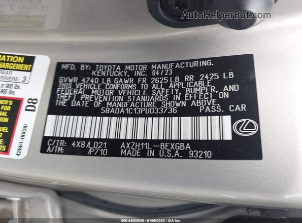 58ADA1C13PU033736 2023 LEXUS ES 300H Champagne Вид подкапотного пространства