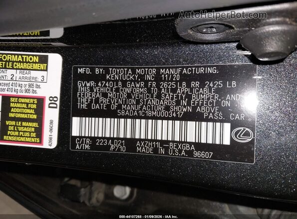 58ADA1C18MU003417 2021 LEXUS ES 300H Черный Вид подкапотного пространства