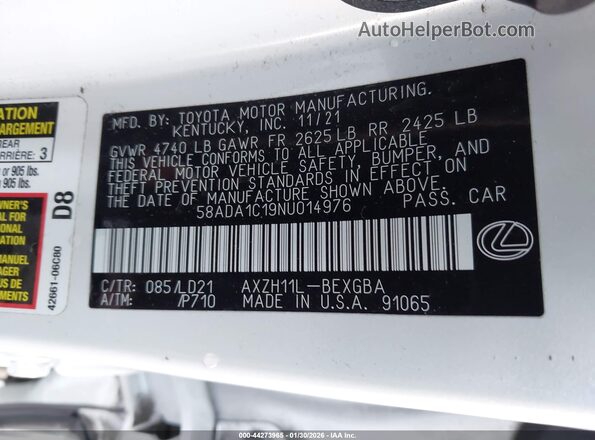 58ADA1C19NU014976 2022 LEXUS ES 300H Белый Вид подкапотного пространства