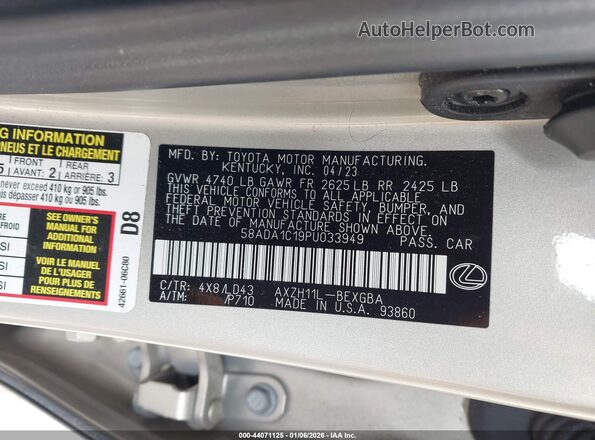 58ADA1C19PU033949 2023 LEXUS ES 300H Gold Widok komory silnika